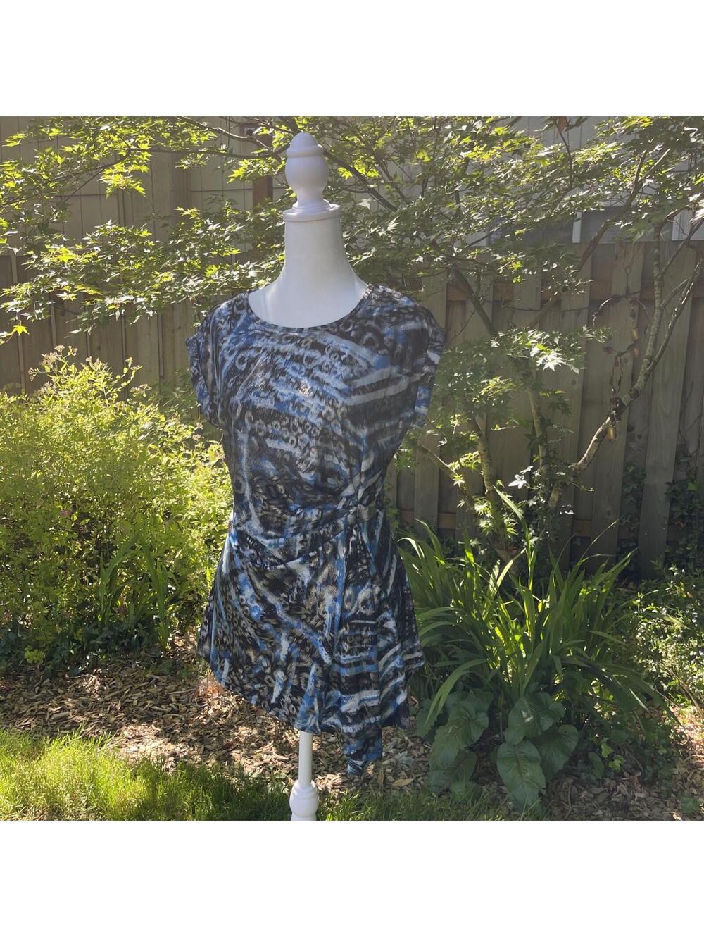 Mandy Evans Girls Night Out Top  Blue Silver Asymmetrical  Med